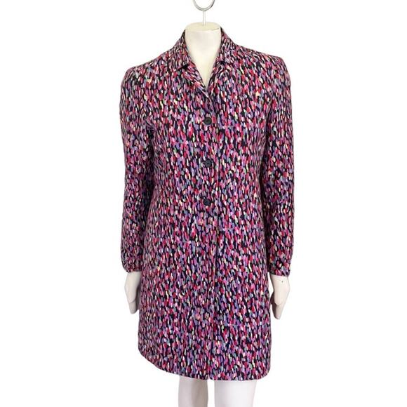SILKLAND Pure Silk 3 Button Blazer Coat in Watercolor Drops SZ 10 - Picture 2 of 10